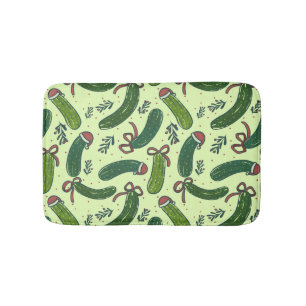 Quirky Festive Christmas Pickles Pattern Bath Mat
