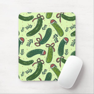 Quirky Festive Christmas Pickles Pattern Mouse Pad