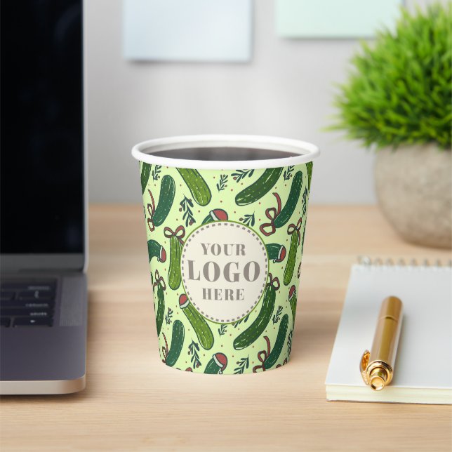 Quirky Festive Christmas Pickles Pattern Paper Cups (Insitu)