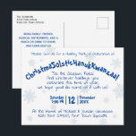 Quirky Festive Fun All Inclusive Holiday Party Invitation Postcard<br><div class="desc">What do you get when you blend together Christmas, Solstice, Hanukkah & Kwanzaa? You get a quirky fun way to celebrate the season with your family and friends! This delightful invitation features a festive design with pale blue snowflakes on a white background and dark blue whimsical text reading: Please join...</div>