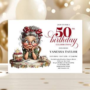 Quirky fifty celebration funny birthday lady invitation