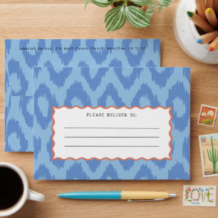 Quirky French Blue Ogee Pattern Wavy Line Label Envelope