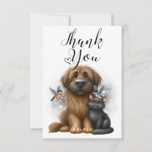 Quirky Friendship of Dog, Cat and Birds Thank You Card