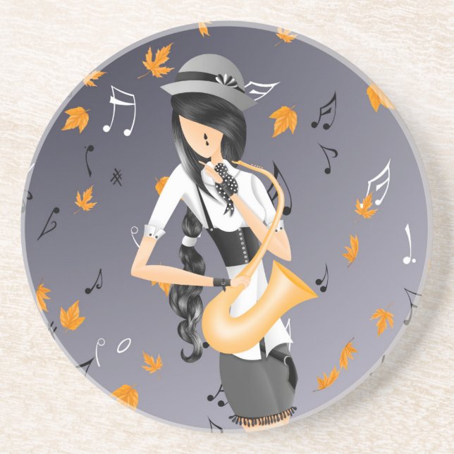 Quirky fun clown saxophonist coaster (Front)