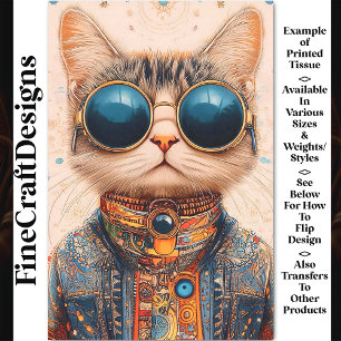 Quirky Fun Cool & Cute Cyberpunk Cat BC6 Decoupage Tissue Paper