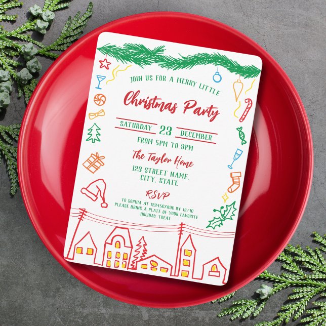 Quirky Fun Whimsical Hand Drawn Christmas Party  Invitation (Creator Uploaded)