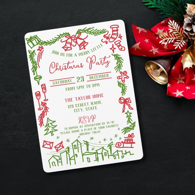 Quirky Fun Whimsical Hand Drawn Christmas Party  Invitation (Creator Uploaded)