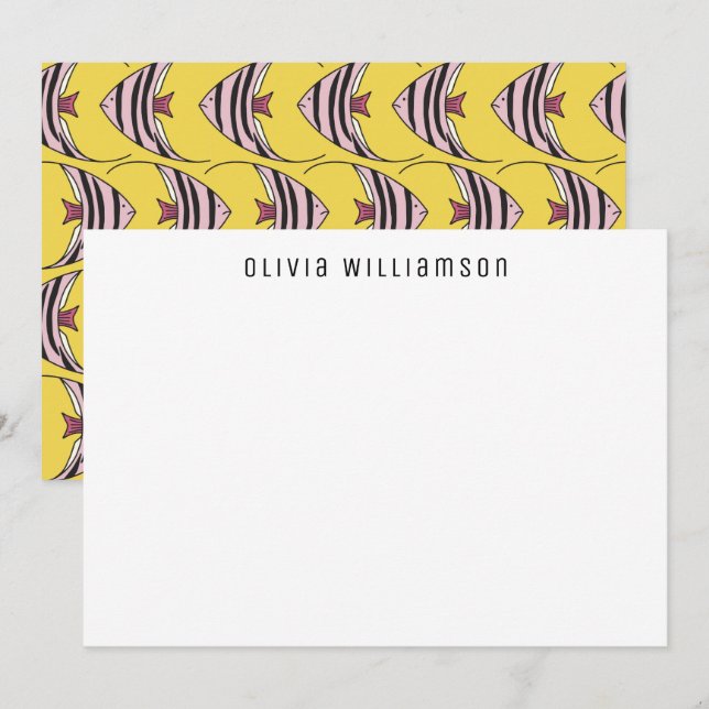 Quirky Fun Yellow Angel Fish Notecard (Front/Back)