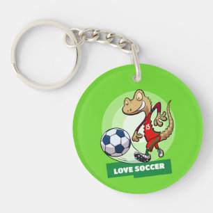 Quirky Gecko Love Soccer Player Cartoon Character Keychain