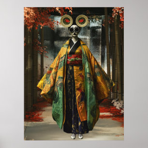 Quirky Geisha Girl Digital Art Poster