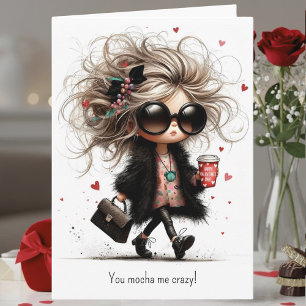 Quirky Girl Mocha Coffee Pun Valentine's Day Holiday Card