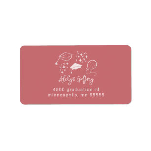 Quirky Graduation Icons Blush Pink Return Address Label