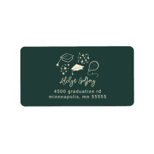 Quirky Graduation Icons Green Return Address Label