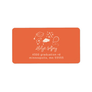 Quirky Graduation Icons Orange Return Address Label