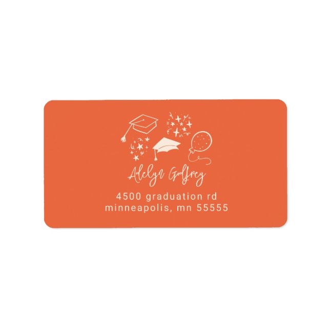 Quirky Graduation Icons Orange Return Address Label (Front)