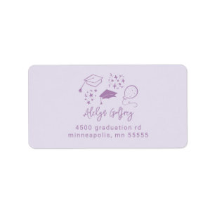 Quirky Graduation Icons Purple Return Address Label