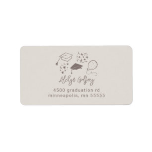 Quirky Graduation Icons Sandy Beige Return Address Label