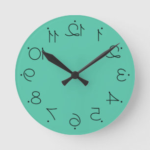 Quirky Green With Large Reversed Numbers Round Clock
