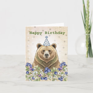 Quirky Grisly Bear with Blueberries Men Birthday  Card