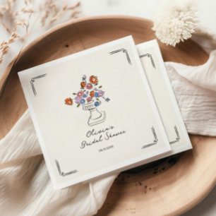 Quirky Hand Drawn Floral Urn Bridal Shower Napkin