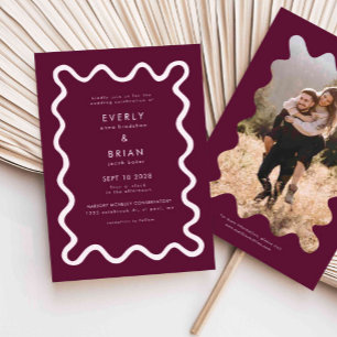 Quirky Hand Drawn Line Cranberry Wedding Invitation