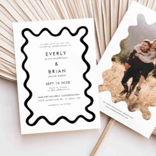 Quirky Hand Drawn Line White Wedding Invitation