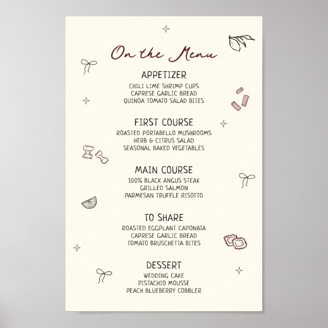 Quirky Hand Drawn Maroon Menu Poster (Front)