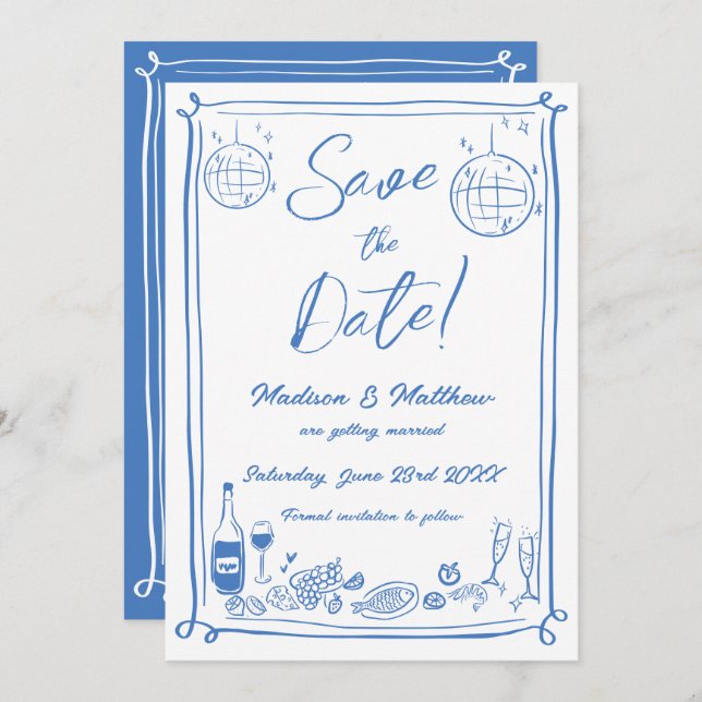Quirky Hand Drawn Scribble Doodles Wedding  Save The Date (Front/Back)