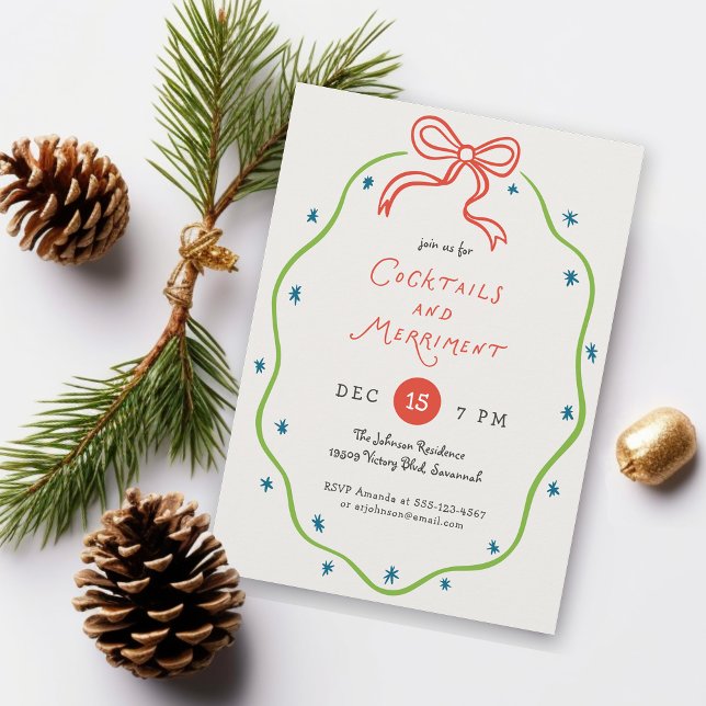 Quirky Handdrawn Doodles Festive Cocktail Party Invitation (Available in both printed and instant download digital formats.)