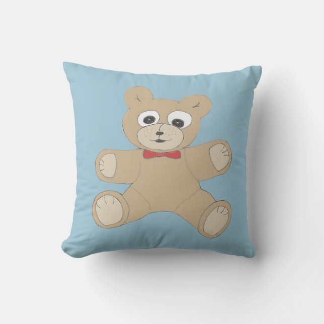 Quirky Happy Teddy Bear Throw Pillow (Front)