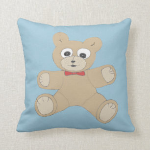 Quirky Happy Teddy Bear Throw Pillow