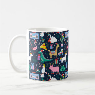 Quirky Holiday Animals and Icons Pattern Coffee Mug