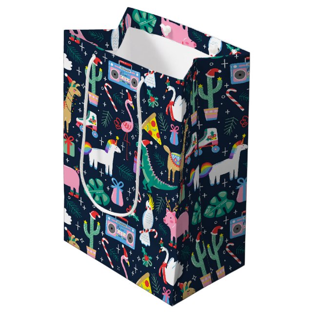 Quirky Holiday Animals and Icons Pattern Medium Gift Bag (Front Angled)