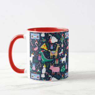 Quirky Holiday Animals and Icons Pattern Mug
