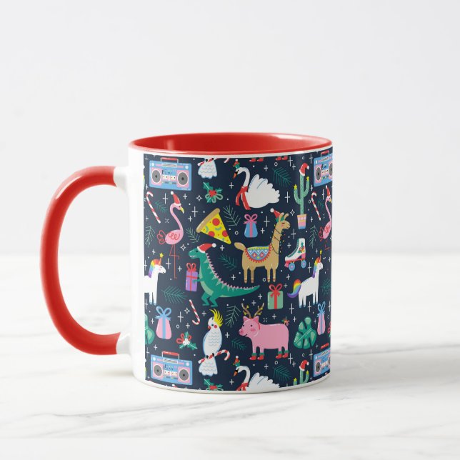 Quirky Holiday Animals and Icons Pattern Mug (Left)