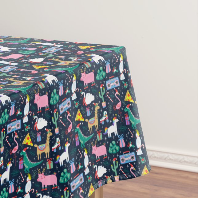 Quirky Holiday Animals and Icons Pattern Tablecloth (In Situ)