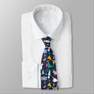 Quirky Holiday Animals and Icons Pattern Tie