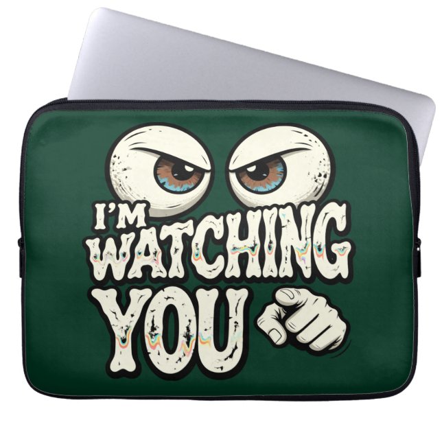 Quirky "I'M WATCHING YOU" Retro Eyes Laptop Sleeve (Front)