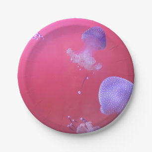 Quirky Jellyfish in the Pink Water Paper Plate