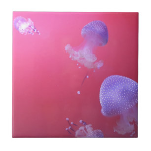 Quirky Jellyfish in the Pink Water Tile