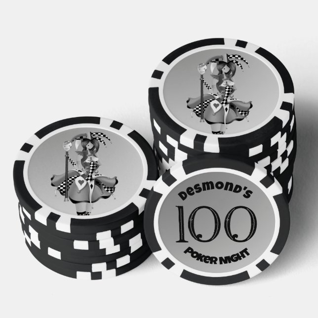 Quirky Jester and puppet king Black 100 Poker Chips (Stack)