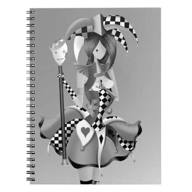 Quirky Jester and Puppet King Gray Monochrome  Notebook (Front)
