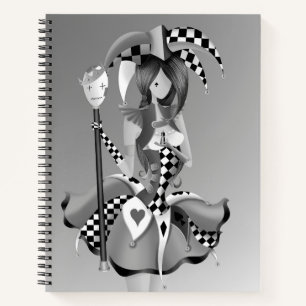 Quirky Jester and Puppet King   grey monochrome  Notebook