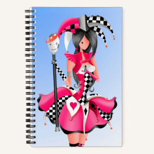 Quirky Jester and Puppet King Pink Blue Notebook