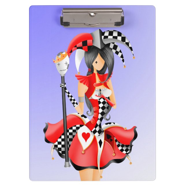 Quirky Jester and Puppet King Red Blue   Clipboard (Front)