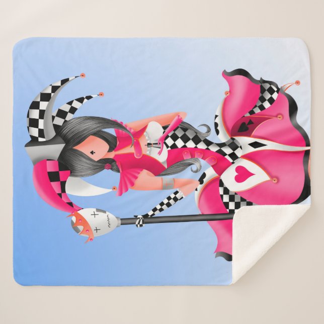 Quirky Jester and Puppet King  Sherpa Blanket (Front (Horizontal))