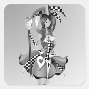Quirky Jester and Puppet King Square Sticker