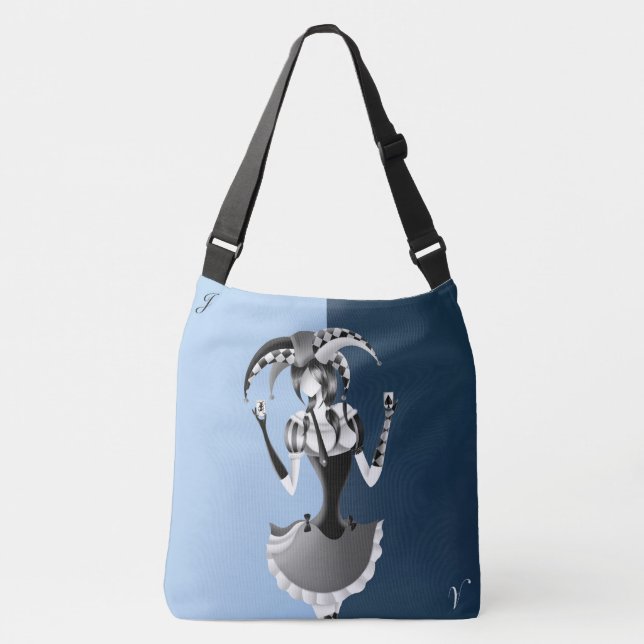Quirky Jester Holding two Playing Cards  Crossbody Bag (Front)