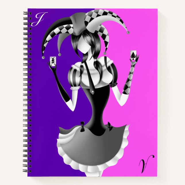Quirky Jester Holding two Playing Cards    Notebook (Front)