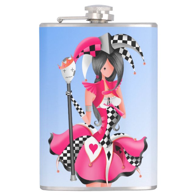 Quirky Jester & Puppet King Red Hip Flask (Front)